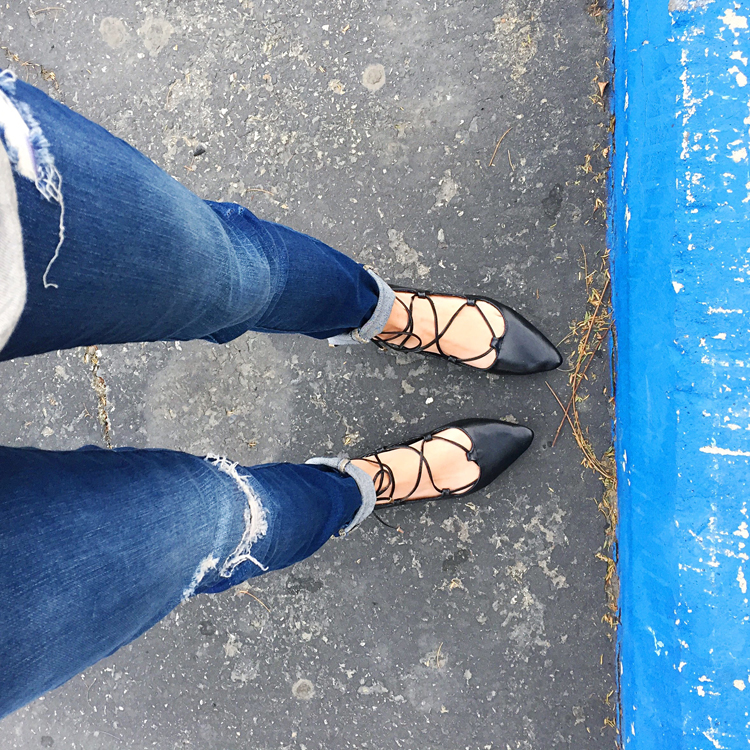 black lace up flats