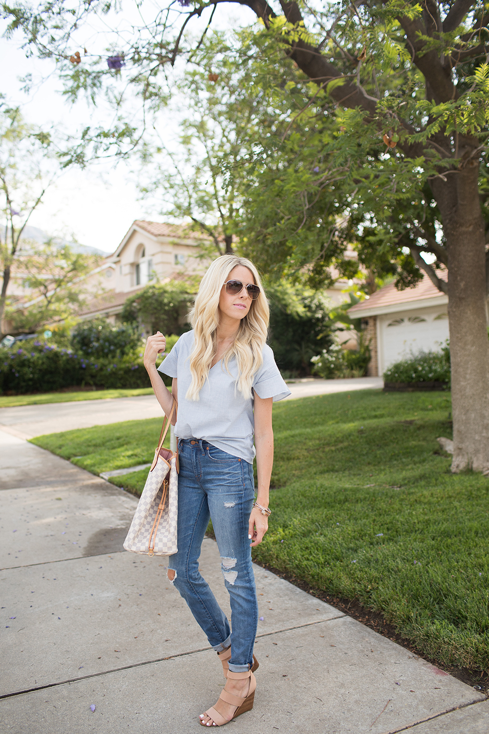 Kailee Wright_Madewell Light Blue Ruffle Top