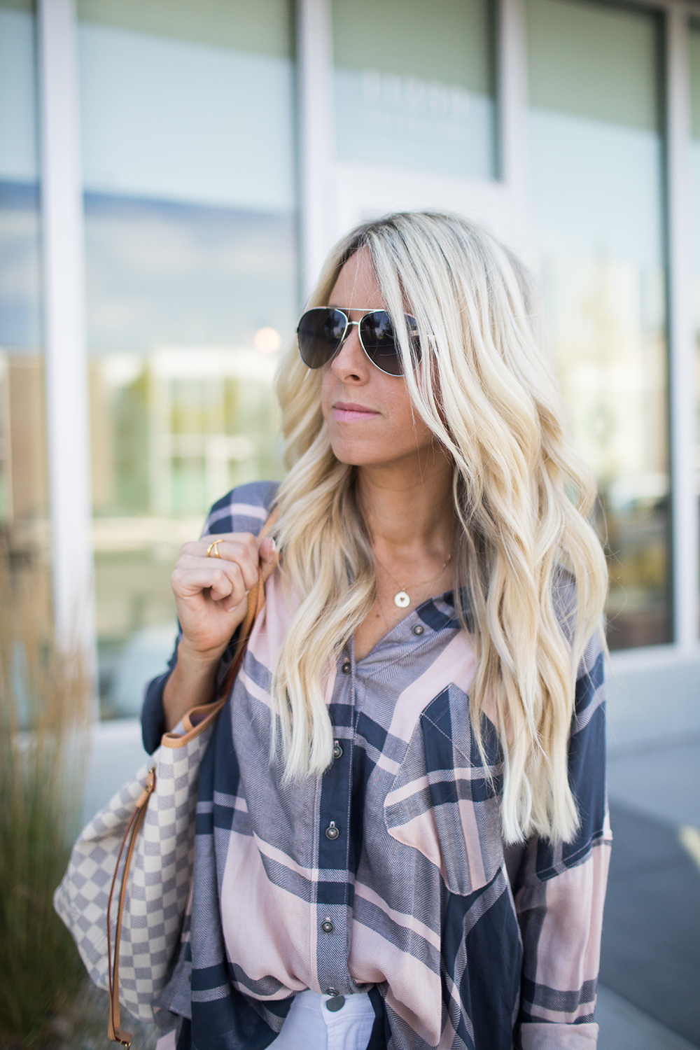 Kailee Wright_Nordstrom Anniversary Sale_Pink Grey Plaid Top