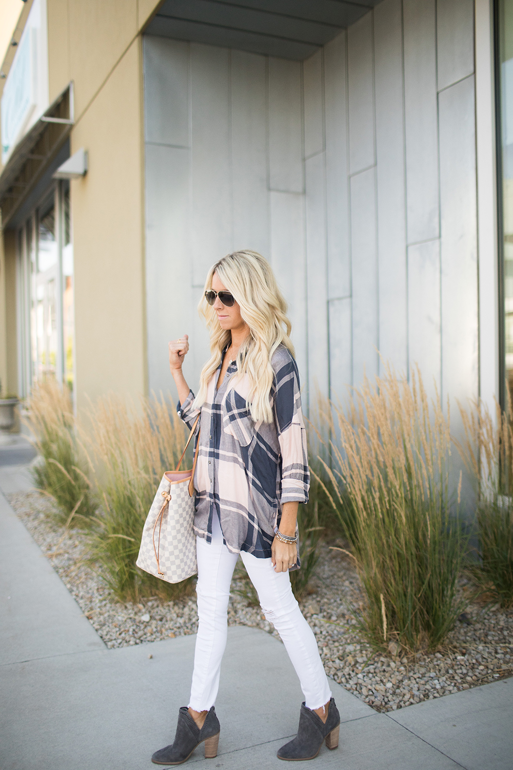 Kailee Wright_Nordstrom Anniversary Sale_Pink Grey Plaid Top