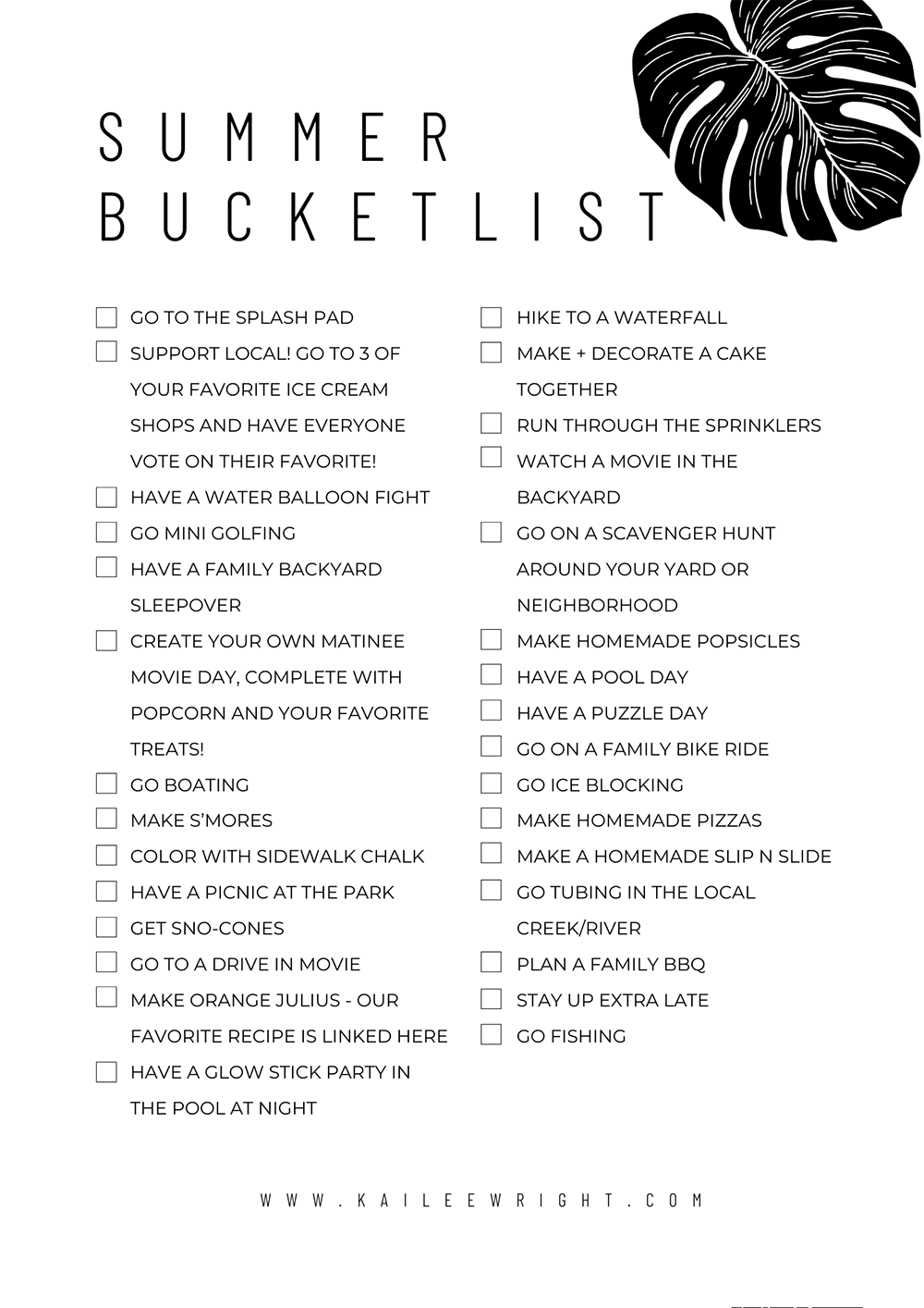 kailee wright free summer bucket list idea printable